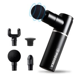 Міні-перкусійний масажер PISOOKA X Mini Massage Gun (66W) – Компактний ультралегкий масажер для глибокого масажу м'язів, шиї та спини, алюмінієвий корпус, 4 насадки, USB-C, чорний