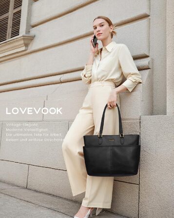 Жіноча сумка-шопер LOVEVOOK велика чорна для ноутбука 15,6 дюймів, елегантна ділова сумка для роботи, офісу та навчання
