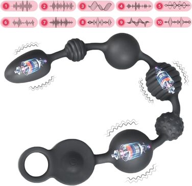 Анальні кулі вібратор із 10 режимів вібрації, 3 моторами та анальною ланцюжком. Стимулятор G-точки, простати, анальних кулястих вставок для чоловіків, жінок, пар.