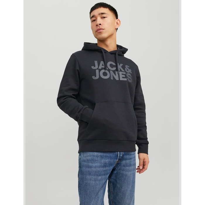 Чоловічий худі Jack & Jones Regular Fit JJEADRIAN Plus Size з принтом, чорний