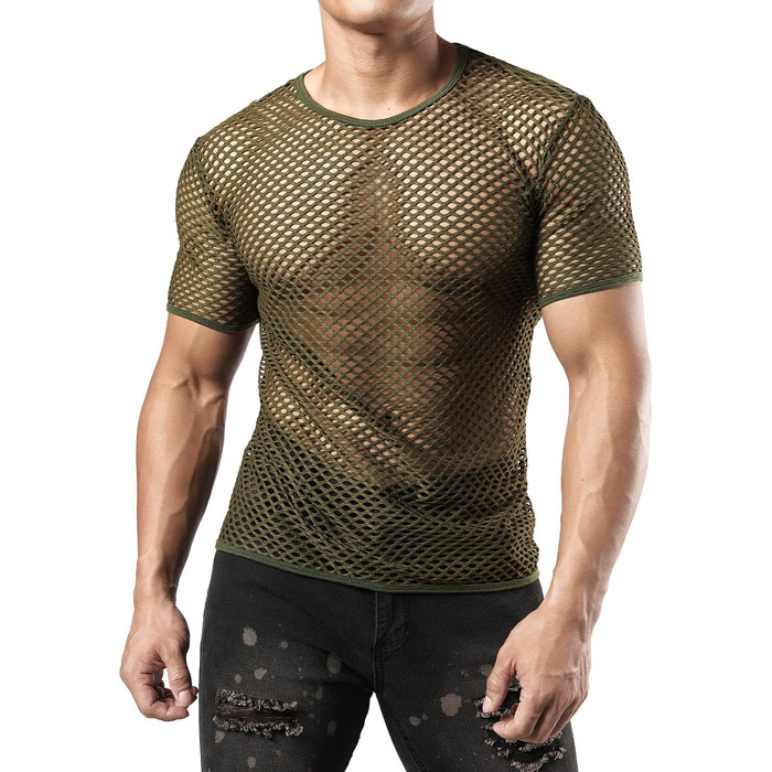 Чоловіча футболка JOGAL з еластичною сіткою, прозора, короткі рукави, армійний колір (L)