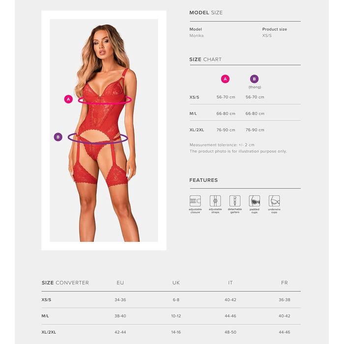 Сексуальний жіночий комплект білизни Selente Love & Fun: корсет, танга та шовкова маска для очей (S-M, червона мереживо, виготовлено в ЄС)