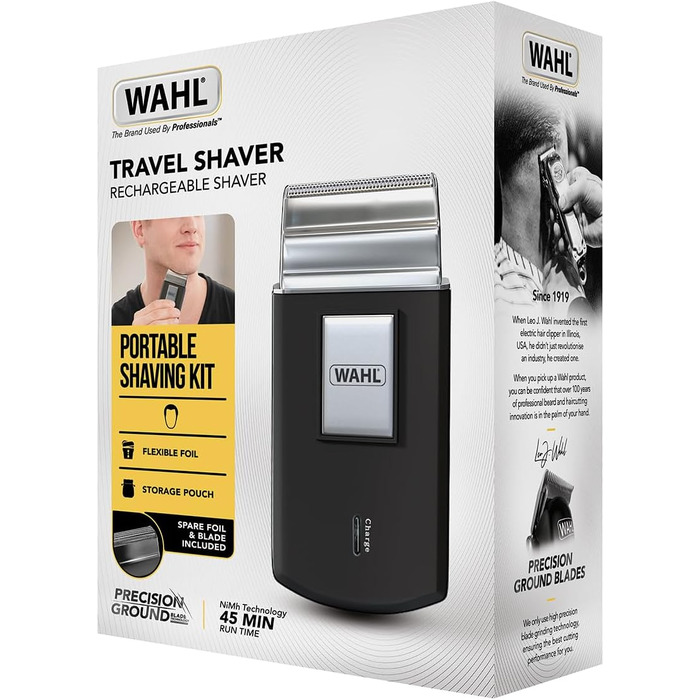 Електробритва Wahl Travel Shaver Gold Edition — бездротовий акумуляторний тример для чоловіків, компактна дорожня бритва для обличчя та бороди, срібляста