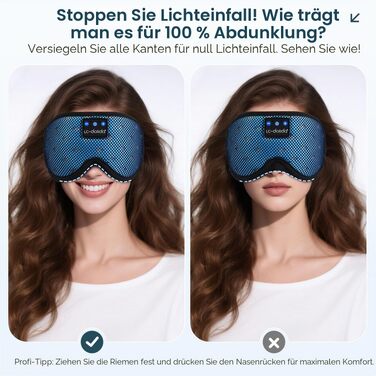Bluetooth маска для сну з навушниками LC-dolida, повна світлоізоляція (Blackout), м'яка тканина, колір: світло-блакитний