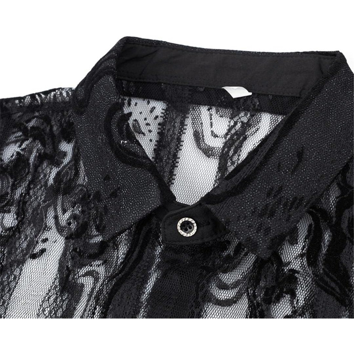 Чоловіча сорочка Deepsko з мереживом, прозора, літня, чорна