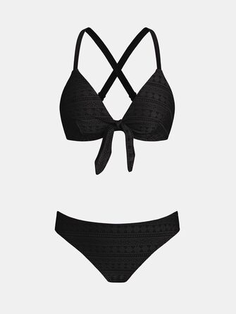 Купальник жіночий CUPSHE з V-поглибленням, зав'язками, низькою талією та перехресними бретелями, чорний текстурований