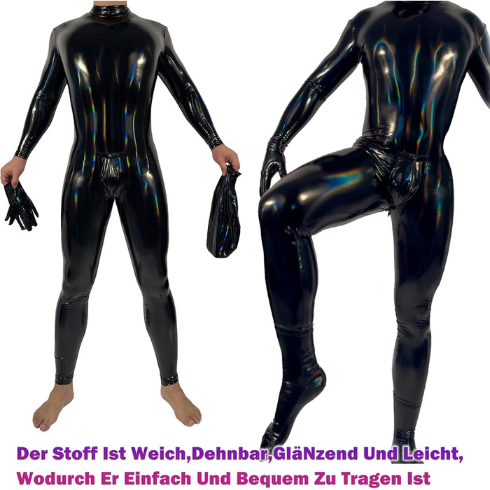 Боді для чоловіків Ohyesbae Laser, блискучий Wet Look, комбінезон з блискавкою, з PU шкіри, боді для SM, легінси, комбінезон, спідня білизна для дресування собак, розмір XXL