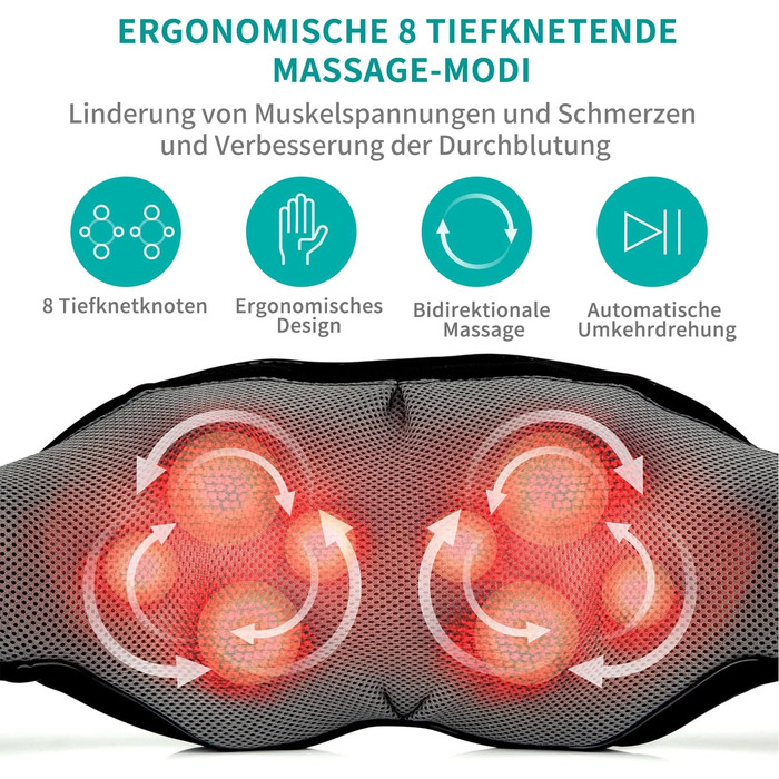 Масажер для шиї та плечей Nekteck 3D Shiatsu з підігрівом, глибокий тканинний масажер для спини та стоп від болю в м'язах, чорний