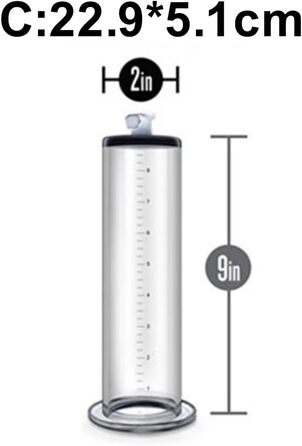 Прозорий аксесуар для пеніс-помпи: трубка зі шкалою для збільшення потенції та ерекції. Підходить для чоловіків. Розміри: G:22.9*7.6cm, C:22.9*5.1cm