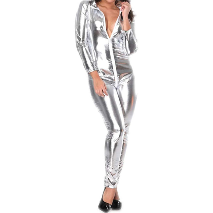 Боді Babydoll з еластичної шкіри YouYaYaZ для клубів та сну (S-5, срібний, M)