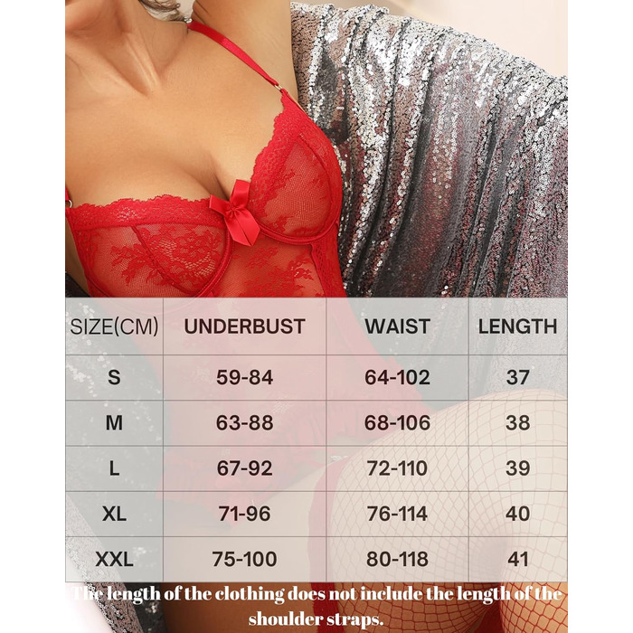 Комплекти жіночої білизни Aranmei: мереживний боді, стрінги, мереживні панчохи, червоний