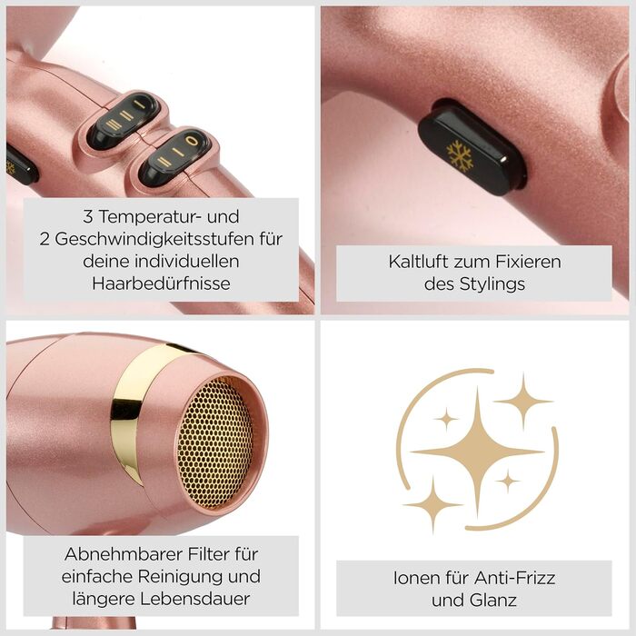Професійний іонний фен BaByliss Rose Gold 2100W з керамічним покриттям, 3 температурні та 2 швидкісні режими, сріблястий, 5336PE EU