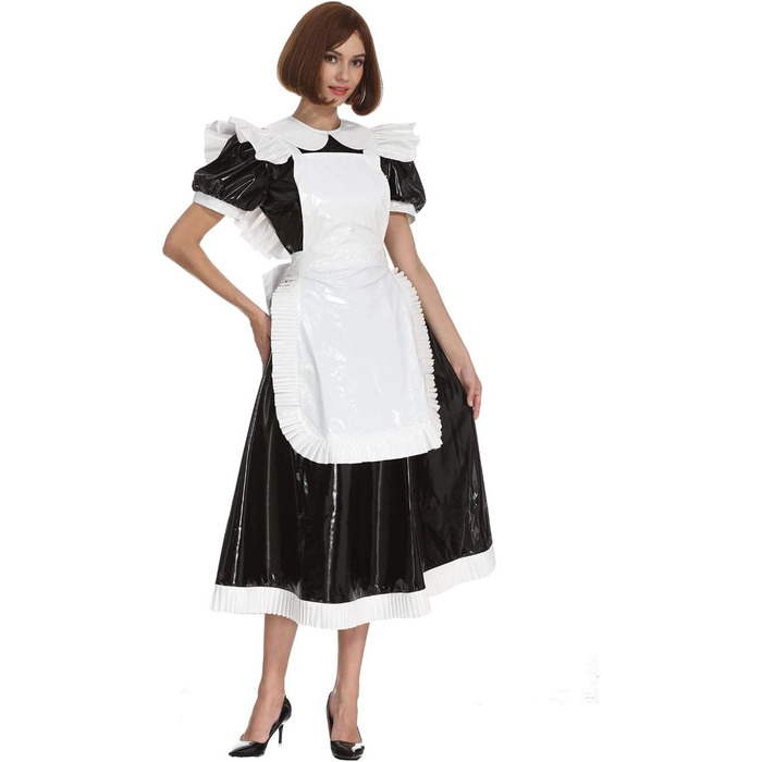 Чорне плаття з ПВХ для косплею/кросдресінгу, уніформа служниці, розмір 3XL