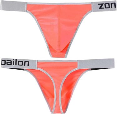 Танга чоловічі BIATWOWR з м'якої та зручної тканини. Модель з великим місцем для мішка. Оранжево-чорно-блакитні, розмір L