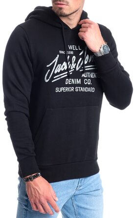 Чоловічий худі Jack & Jones з логотипом, чорний (розмір XL)