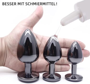 Набір анальних пробок 3 шт. з металу (Gunmetal) - велика, середня, мала. Підходить для початківців, жінок, чоловіків, пар.