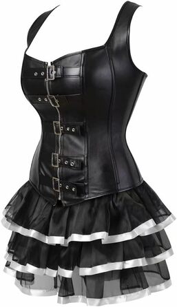 Сукня-корсет у стилі стимпанк з корсажем, мереживом та спідницею-тьюльпаном, чорно-біла (XXS)
