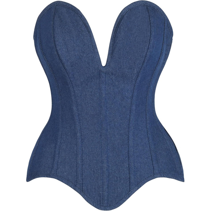 Корсет Daisy Corsets з темного джинсу з глибоким декольте, Overbust, сталеві ребра, блакитний, для жінок