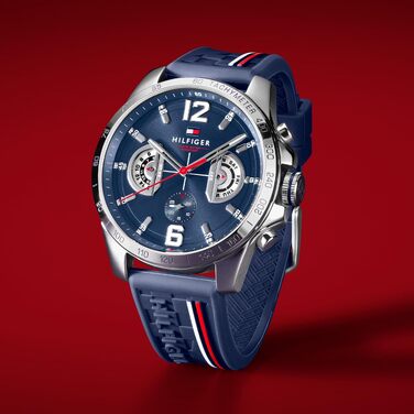 Чоловічий багатофункціональний кварцовий годинник Tommy Hilfiger з силіконовим ремінцем, індикацією дня та дати, водонепроникність 5ATM, Navy Silicone