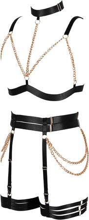 Комплект корсет, бра, стрінги з ремінцями, чорний. Бра-комбінезон, готичний стиль, для танців та Хелловіну