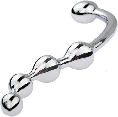 Анальний масажер з подвійною головкою HeYie - анальні перлини, вигин, сталь, для чоловіків та жінок