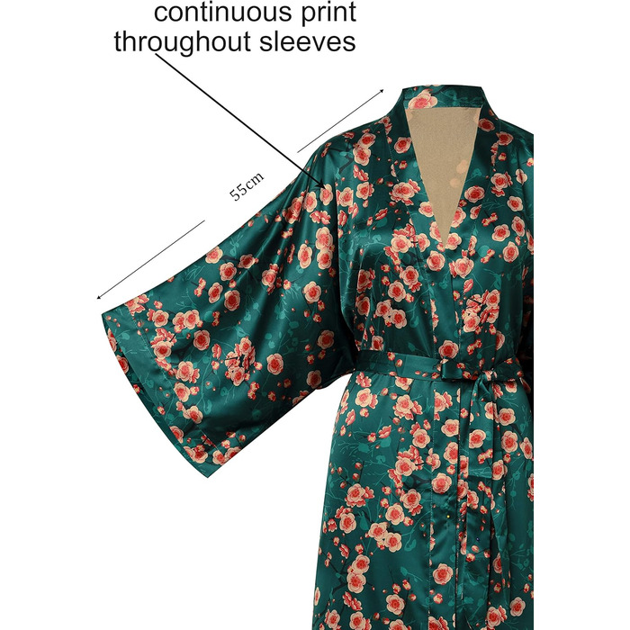 Халат жіночий довгий шовковий сатин, Kimono з принтом павича, BABEYOND, 135 см