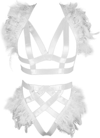 Жіночий корсет з пір'ям BBOHSS – набір аксесуарів для тіла, готичний стиль, Burning Man, білий (30)