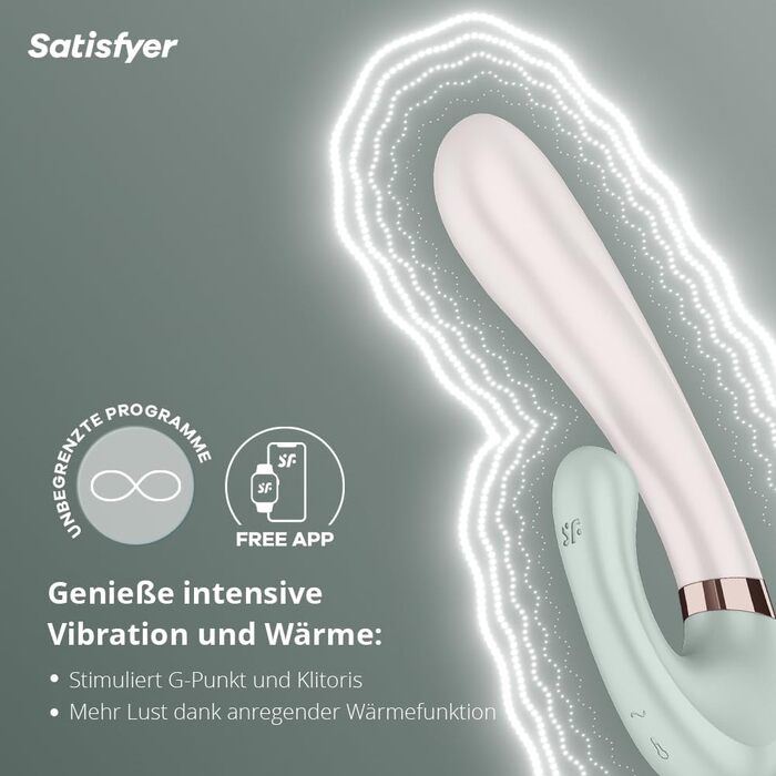 Satisfyer Heat Wave Connect - вібратор для жінок з підключенням Bluetooth | Зігріваючий вібратор з функцією нагріву та керуванням через додаток | Медичний силікон, 20 см | Mint