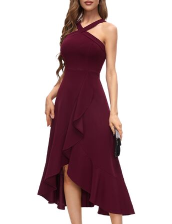 Вечірня сукня Bbonlinedress: елегантна довга сукня макси з відкритою спиною (halter neck) для весілля та коктейльних вечірок, бордова, розмір XL