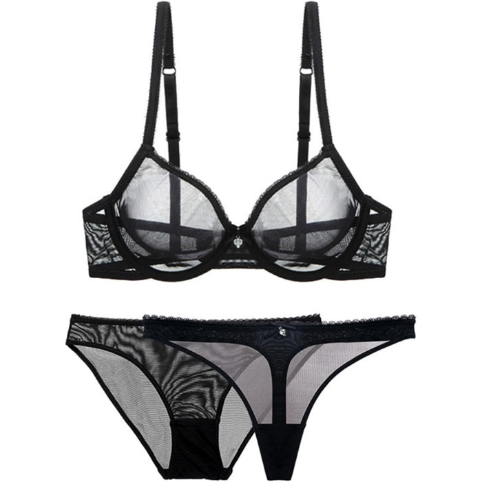 Сексуальна спідниця-сет з мереживом та мережаною тканиною DKLOVIFU Christas Pyjaa Daen-BH, прозора, чорна, розмір M