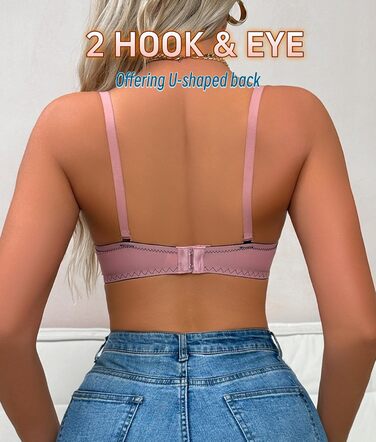 Трусики бюстгальтер для жінок Bügel BHS Push-up з квітковою мереживом, глибокий V-подібний виріз, додавання чашечки, повсякденний одяг (75B, Рожевий)