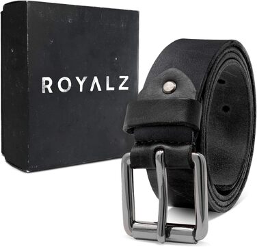 Шкіряний ремінь чоловічий ROYALZ 'Richmond' з буйволячої шкіри 4мм, вінтажний пояс для джинсів із пряжкою, 38 мм (довжина 165 см, чорний)