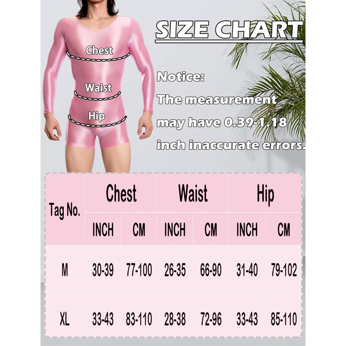 Чоловічий боді з довгим рукавом AIEOE (Рожевий, M) – блискучий, з довгим рукавом