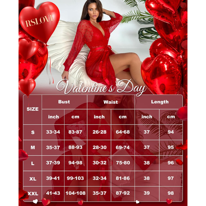 Комплект нижньої білизни RSLOVE для жінок, 3 частини: мереживний кімоно, бюстгальтер та труси, червоний, розмір M