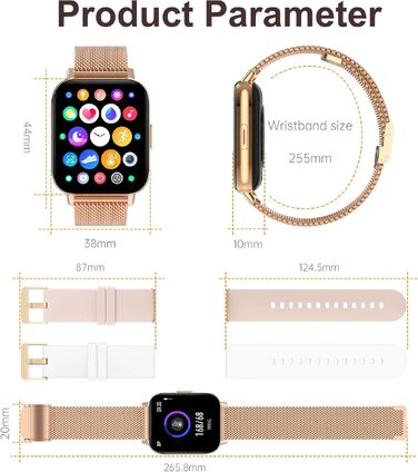 Смарт-годинник для жінок Rose Gold: фітнес-трекер з функцією дзвінків, моніторингом серцебиття, SpO2, сну та менструального циклу, екран 1.69