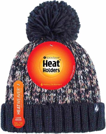 Жіноча елегантна в'язана шапка-біні HEAT HOLDERS з помпоном та флісовою підкладкою, синя (один розмір)
