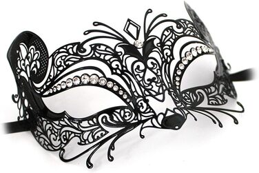 Венеціанська маска ручної роботи Micio Lux чорна з кристалами Swarovski для жінок