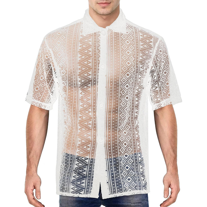 Прозора чоловіча сорочка-сітка, майка-сітка, топ-сітка для чоловіків, сексуальна білизна, повсякденний одяг, розміри S-4X (білий, XXL)