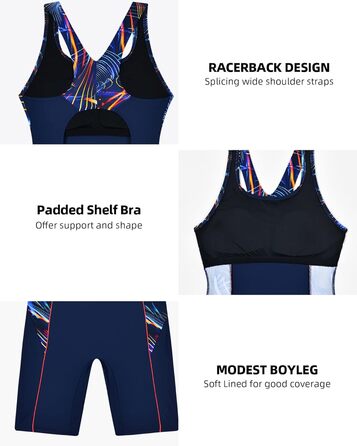 Спортивний купальник для жінок Racerback/U-Back з ефектом моделювання силуету (44, Wellenschatten)