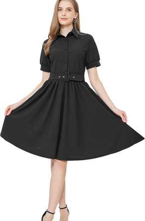 Сукня жіноча AXOE Rockabilly 50-х років вінтажна А-силуету з поясом та ґудзиками, чорна, розмір L
