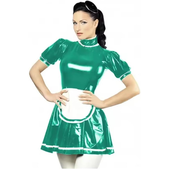 Костюм покоївки з PVC для дорослих, Sissy, з коміром-голкою, A-силует, з фартухом, 3XL, чорний, для Хелловіну, вечірки, косплею