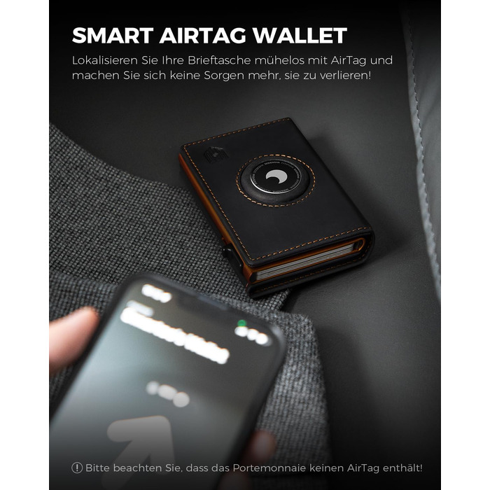Чоловічий смарт-гаманець DODENSHA MagSnap для AirTag з RFID захистом, відділенням для монет та картхолдером на 10+ карток, чорно-помаранчевий
