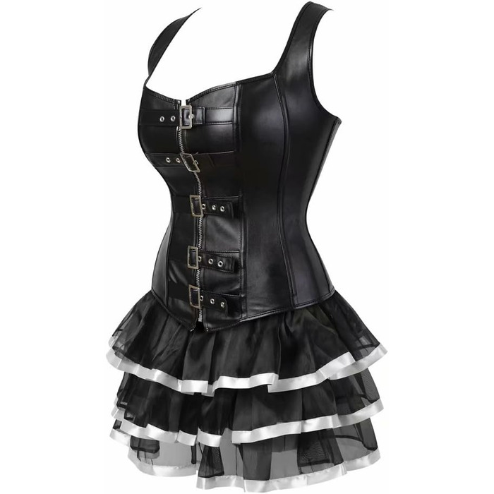 Сукня-корсет у стилі стимпанк з корсажем, мереживом та спідницею-тьюльпаном, чорно-біла (XXS)