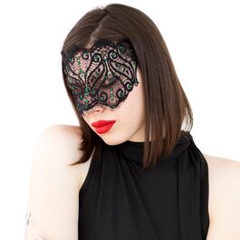 Чорна мереживна маска для жінок з кристалами - елегантна венеціанська маска для карнавалу, вечірки в готичному стилі, косплею, свята - ручної роботи (чорний колір, зелені стрази)