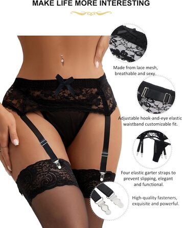 Чоловічі мереживні стрінги з гачком, широкі, з 4 кліпсами, сексуальні, великі розміри, прозорі, жіночий комплект, регульовані, стрінги з гачком, пояс для панчіх, підвіски, чорний M-L