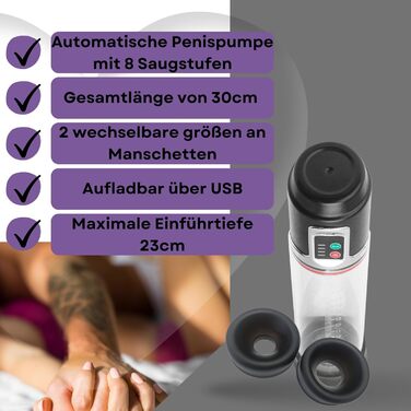 Автоматична вакуумна помпа для збільшення пеніса та покращення ерекції Lovelyness - 8 рівнів, силіконові насадки