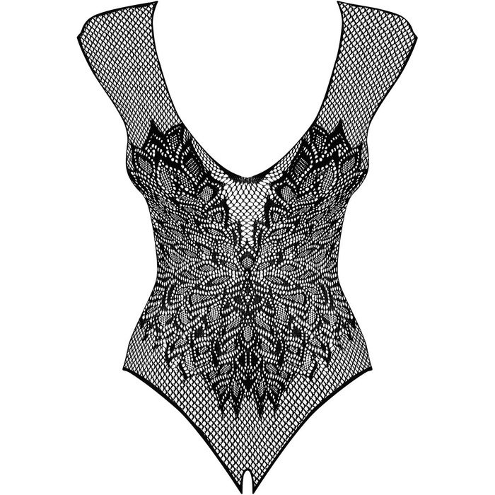 Тіло Obsessive чорного кольору з відкритим дизайном та візерунком, прозорий, еластичний, розмір XL/XXL