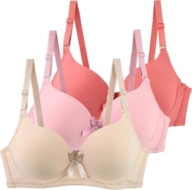 3 шт. бюстгальтери CCXCX для жінок великих розмірів з кісточками, push-up, легкі, ідеальна посадка, класичний дизайн, регульовані бретелі, анти-провисання, комплект для повсякденного використання та відпочинку (бежевий+рожевий+червоний), 80C