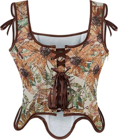 Корсет жіночий Vobrust, корсаж, корсет для Октоберфесту, готичний, вінтажний, бюстєль, корсет для сцени, жаккард, сатин, з кісточками, для Хелловіну, карнавалу, шнурування (кава, S)