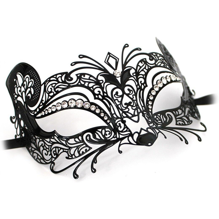 Венеціанська маска ручної роботи Micio Lux чорна з кристалами Swarovski для жінок